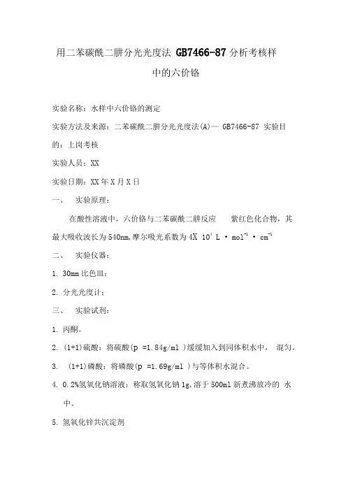 六价铬实验报告