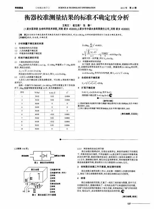 衡器校准测量结果的标准不确定度分析