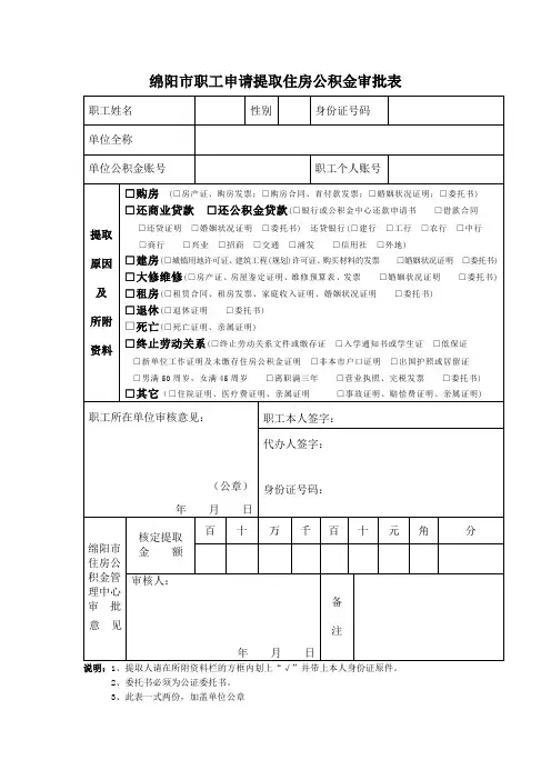 绵阳市职工申请提取住房公积金审批表