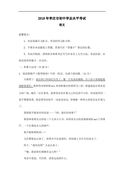 山东省枣庄市历年中考语文试题(word版,含答案)