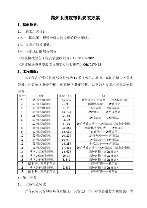 皮带机安装方案