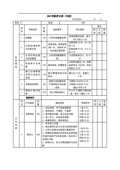 绩效考核表(COO)