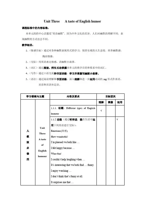 人教版高中英语必修四Unit Three   A taste of English humor