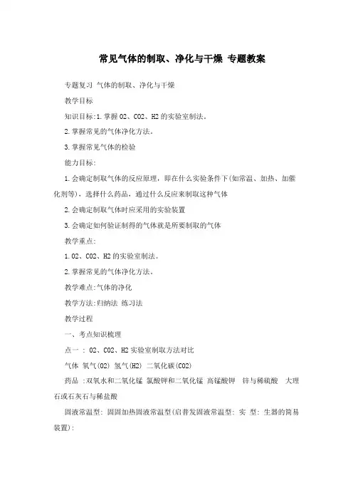 常见气体的制取、净化与干燥复习专题