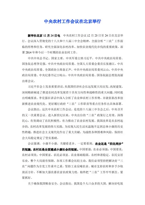 2013中央农村工作会议在北京举行