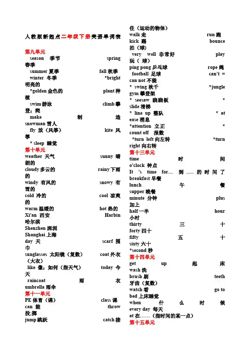 人教版新起点二年级下册英语单词表