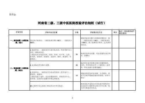 河南省二级、三级中医医院校验评估细则