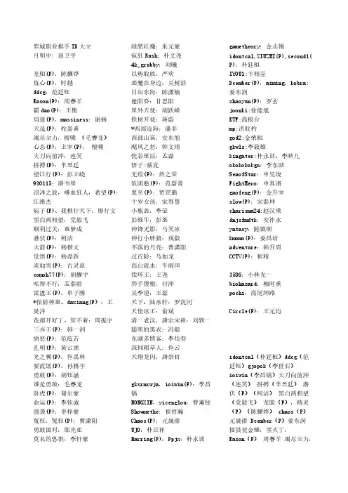 【VIP专享】弈城职业棋手ID大全