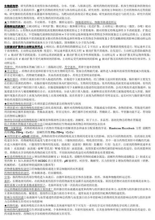 (完整版)生物药剂学与药物动力学重点及填空