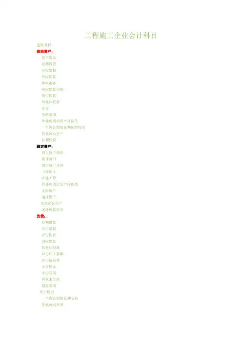 工程施工企业会计科目