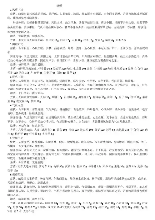 眩晕辨证论治分型