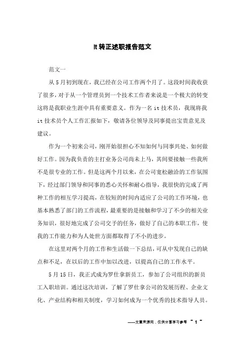 it转正述职报告范文