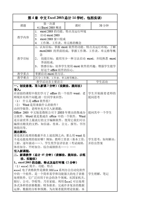 中文Excel 2003