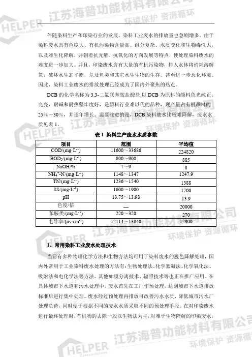 DCB染料生产废水处理技术分析
