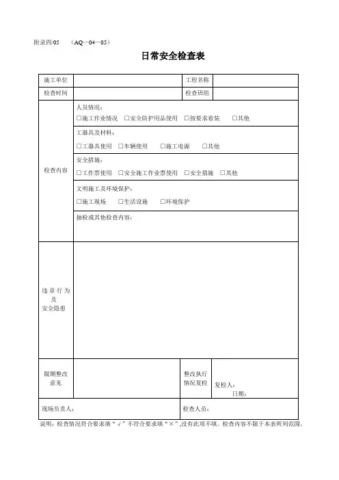 日常安全检查表