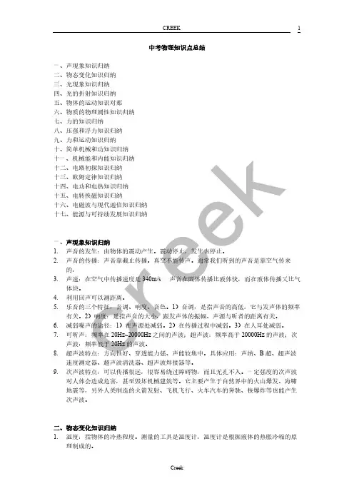 中考物理知识点总结(全)