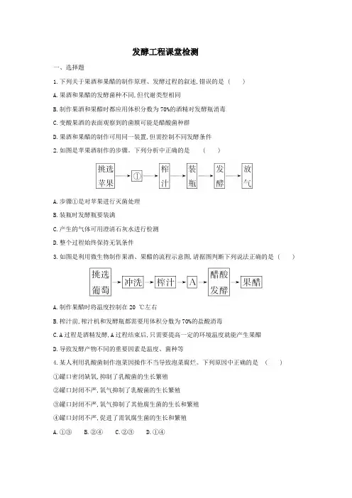 2020高考生物一轮复习  人教版选修一生物技术实践 发酵工程练习含解析
