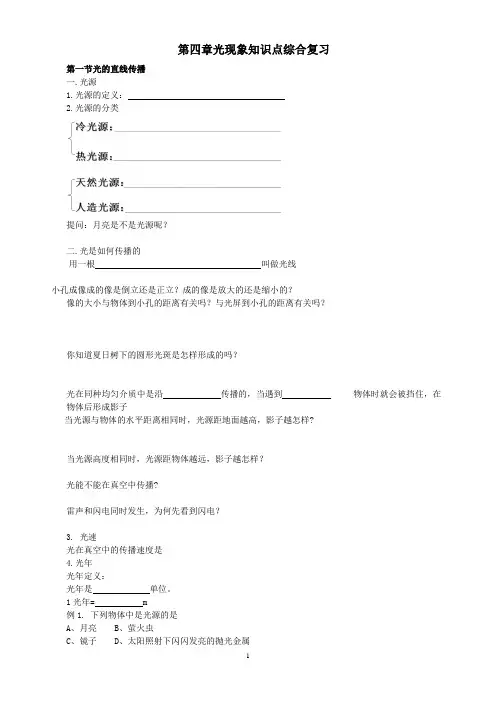 第四章光现象知识点填空