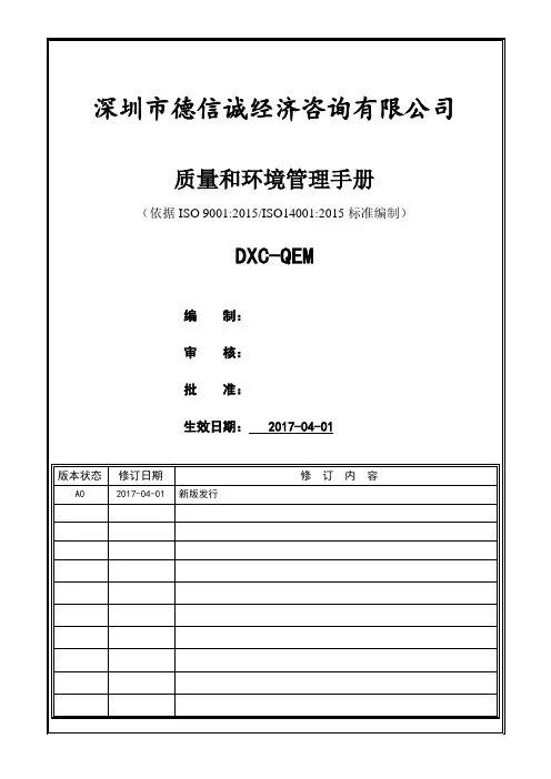 ISO9001-ISO14001-2015管理手册