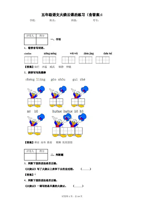 五年级语文火烧云课后练习(含答案)1