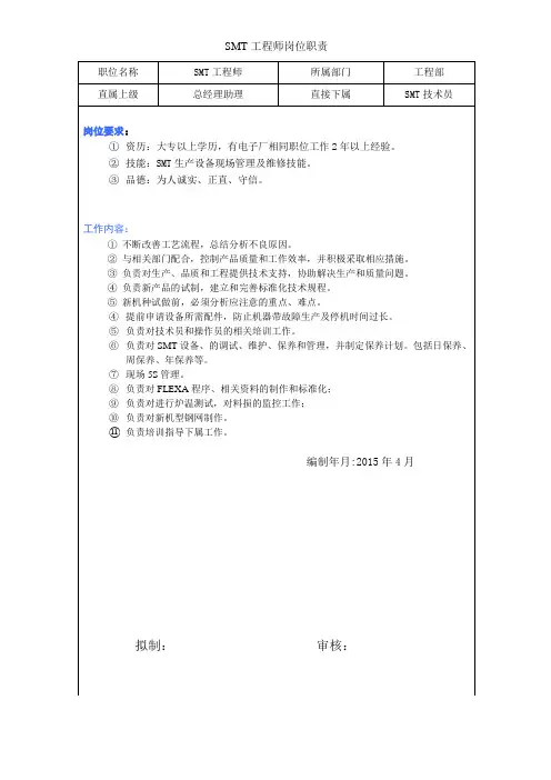 SMT工程师岗位职责