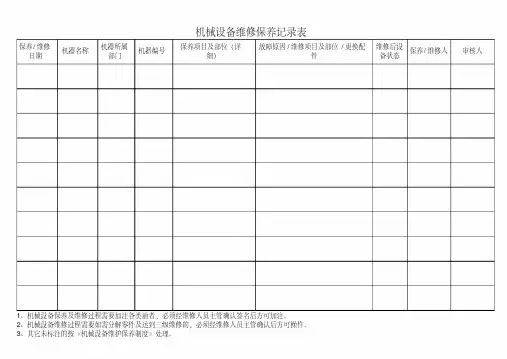 机械设备维修保养记录表