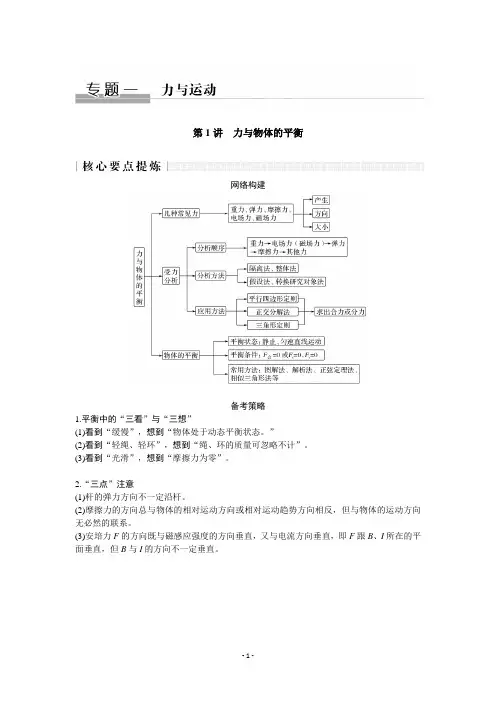 2019届高考物理二轮复习专题资料：第1讲 力与物体的平衡