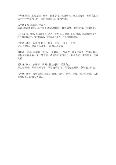 西坝小学各班班名、班训、寄语