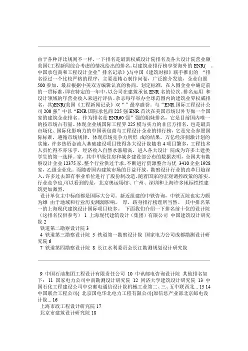 中国权威设计院排名及各大设计院营业额解读