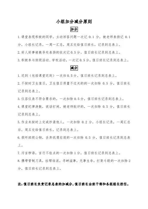 小组加分减分原则