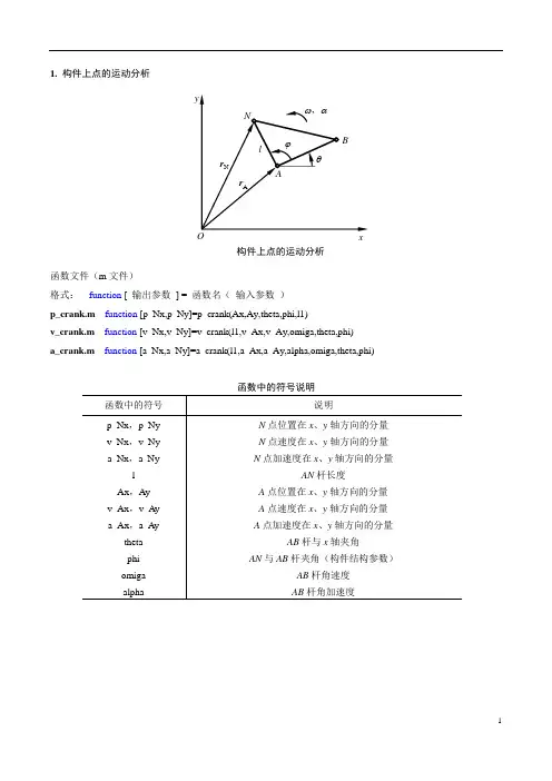 连杆机构运动分析力分析Matlab语言m文件使用说明及算例(新)