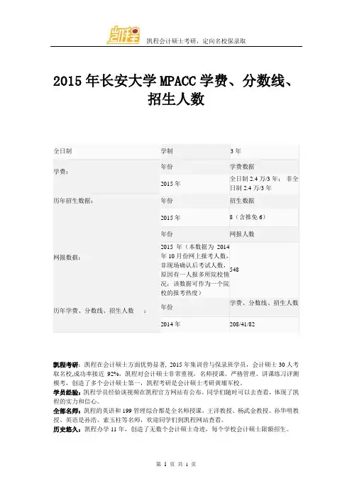 2015年长安大学MPACC学费、分数线、招生人数