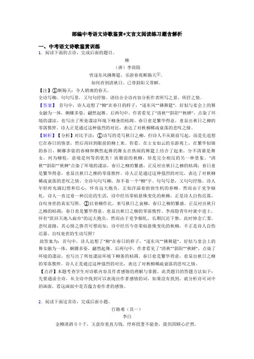 部编中考语文诗歌鉴赏+文言文阅读练习题含解析 (3)