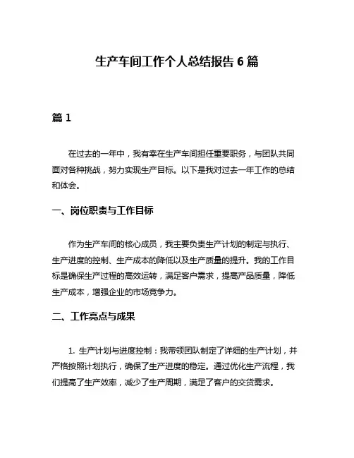 生产车间工作个人总结报告6篇