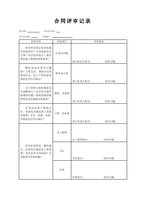 合同评审记录范本