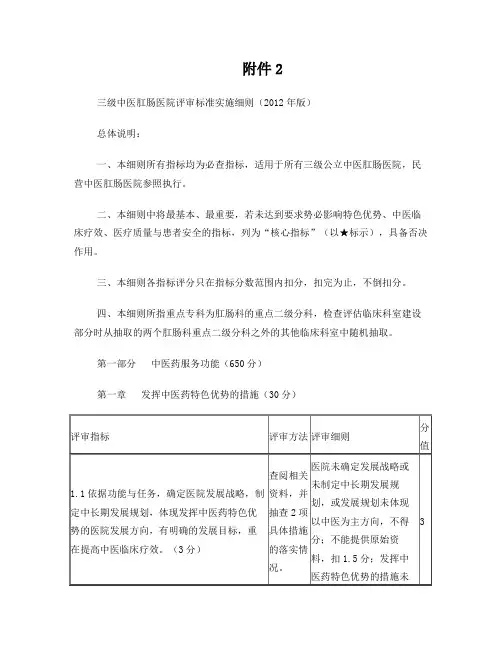 三级中医肛肠医院评审标准实施细则(2012年版印发)
