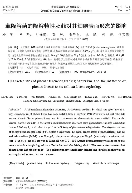 菲降解菌的降解特性及菲对其细胞表面形态的影响