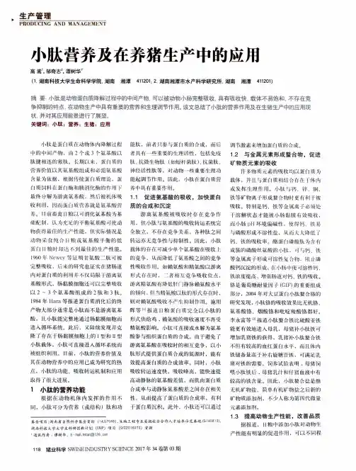 小肽营养及在养猪生产中的应用