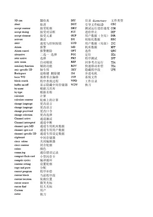 西门子数控系统常见英文翻译