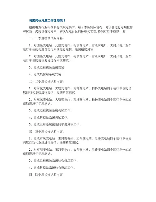 调度岗位月度工作计划表