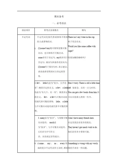 2019年秋人教新目标初中英语八年级上册 语法短语句型整理期末备考