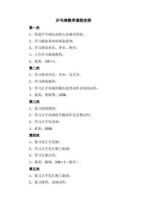乒乓球社团教学安排