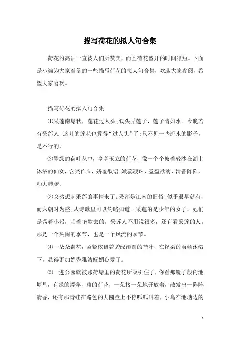 描写荷花的拟人句合集