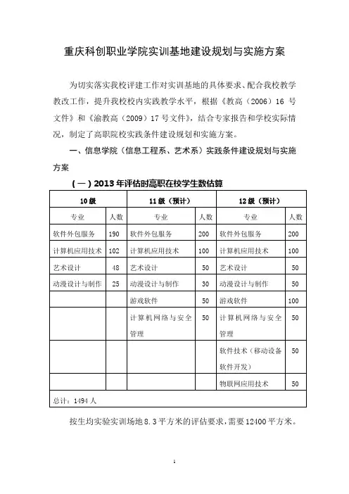 重庆科创职业学院实训基地建设规划与实施方案