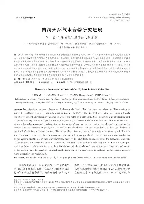 南海天然气水合物研究进展