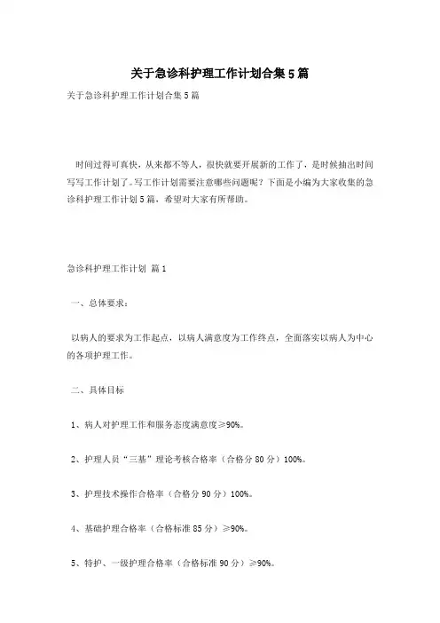 关于急诊科护理工作计划合集5篇