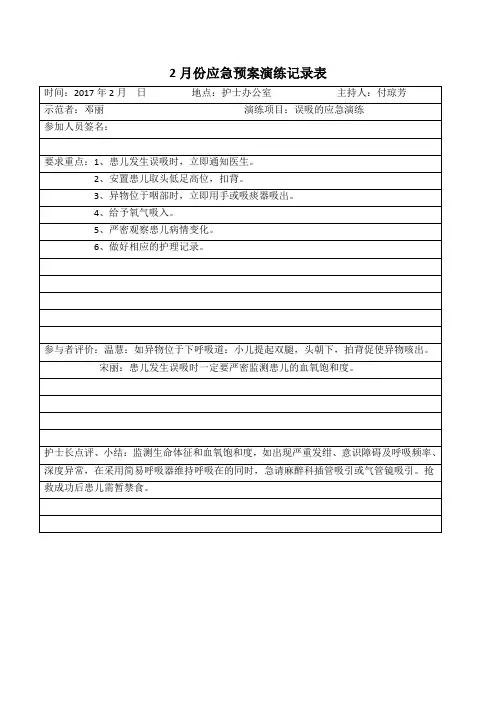 误吸的应急预案记录表