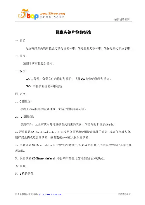 摄像头镜片检验标准