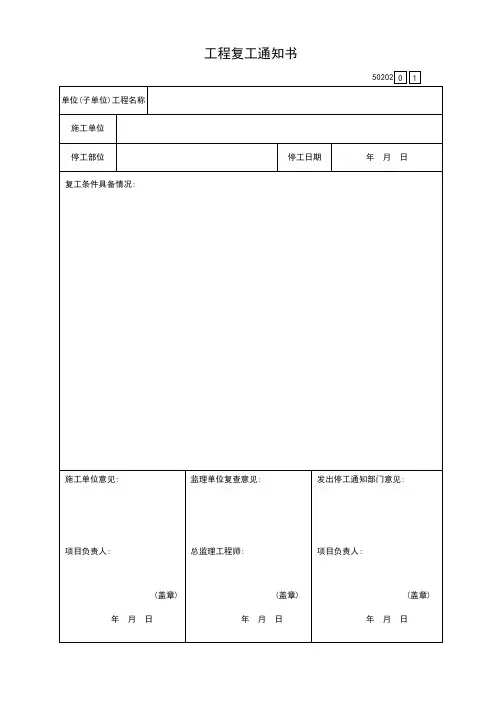工程复工通知书