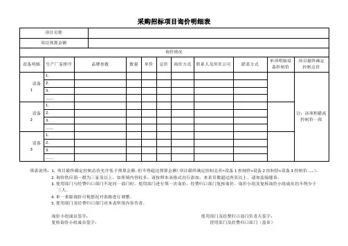 采购招标项目询价明细表